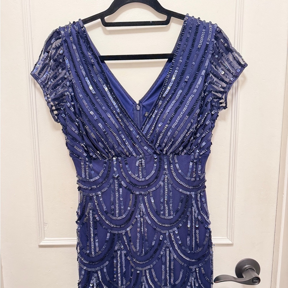 Navy blue sequin formal dress, fitted, size 6